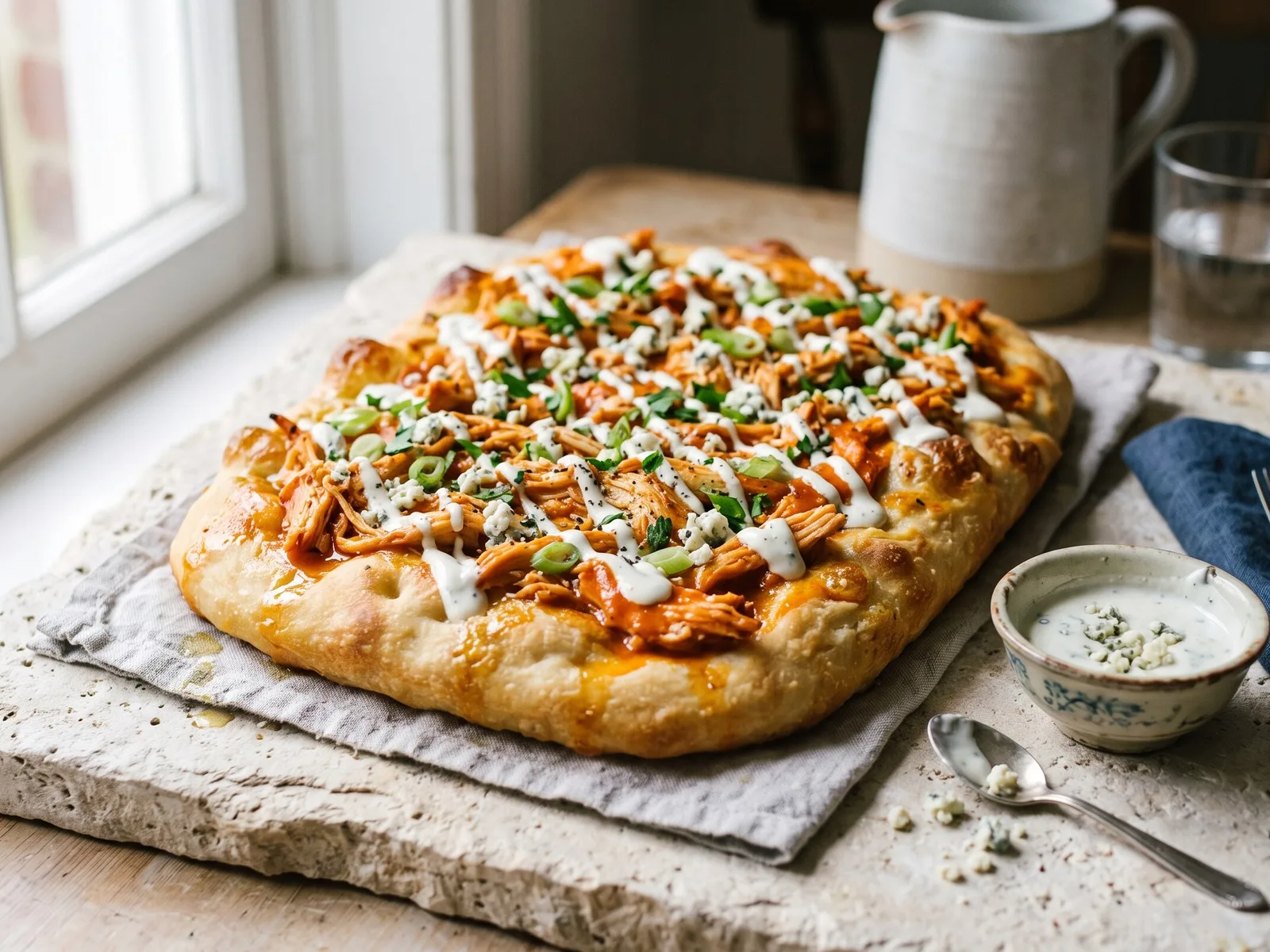 Buffalo Chicken Focaccia (Game-Day, American-Inspired) — freshly baked