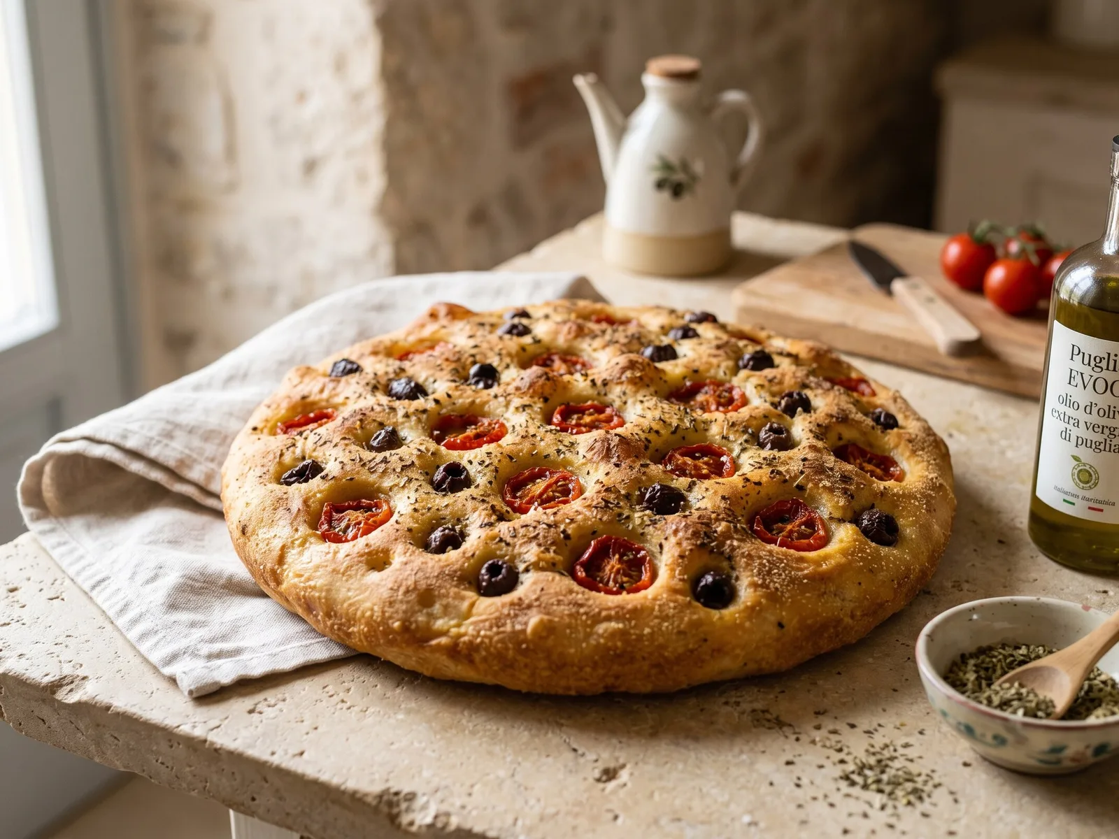 Focaccia Barese (Puglian Potato-and-Semolina Focaccia) — freshly baked
