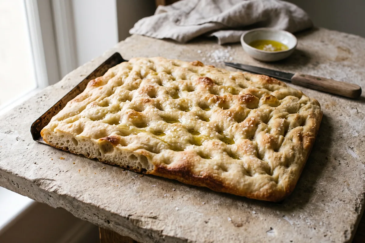 Focaccia Genovese (Genoese-Style Ligurian Focaccia) — freshly baked
