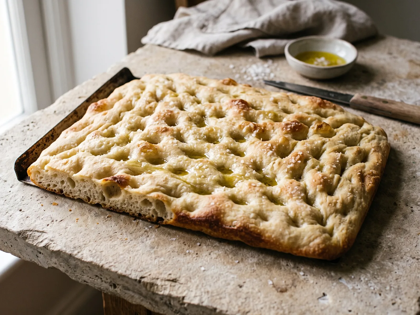 Focaccia Genovese (Genoese-Style Ligurian Focaccia) — freshly baked