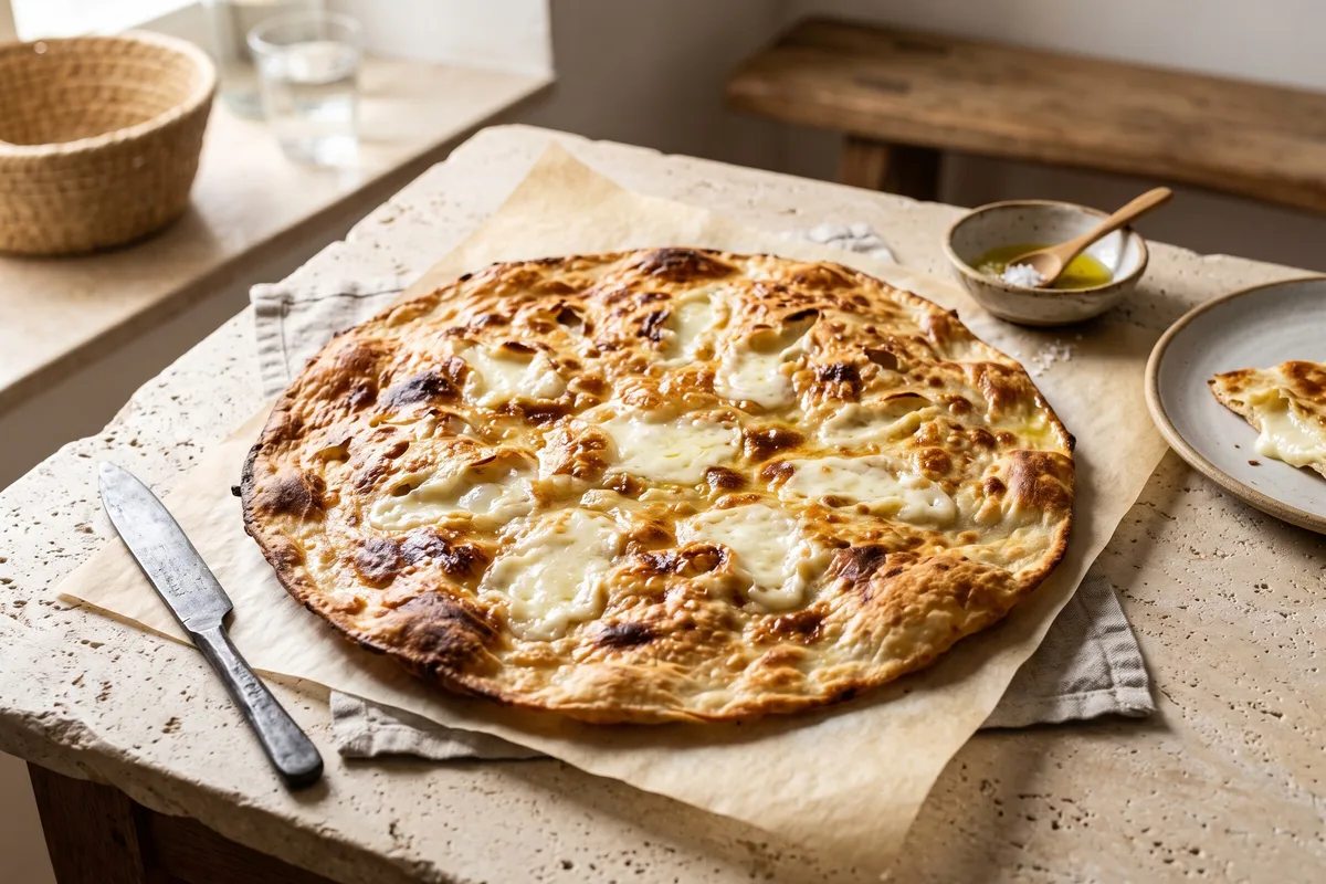 Recco-Style Cheese Focaccia (Home Adaptation of Focaccia di Recco) — freshly baked