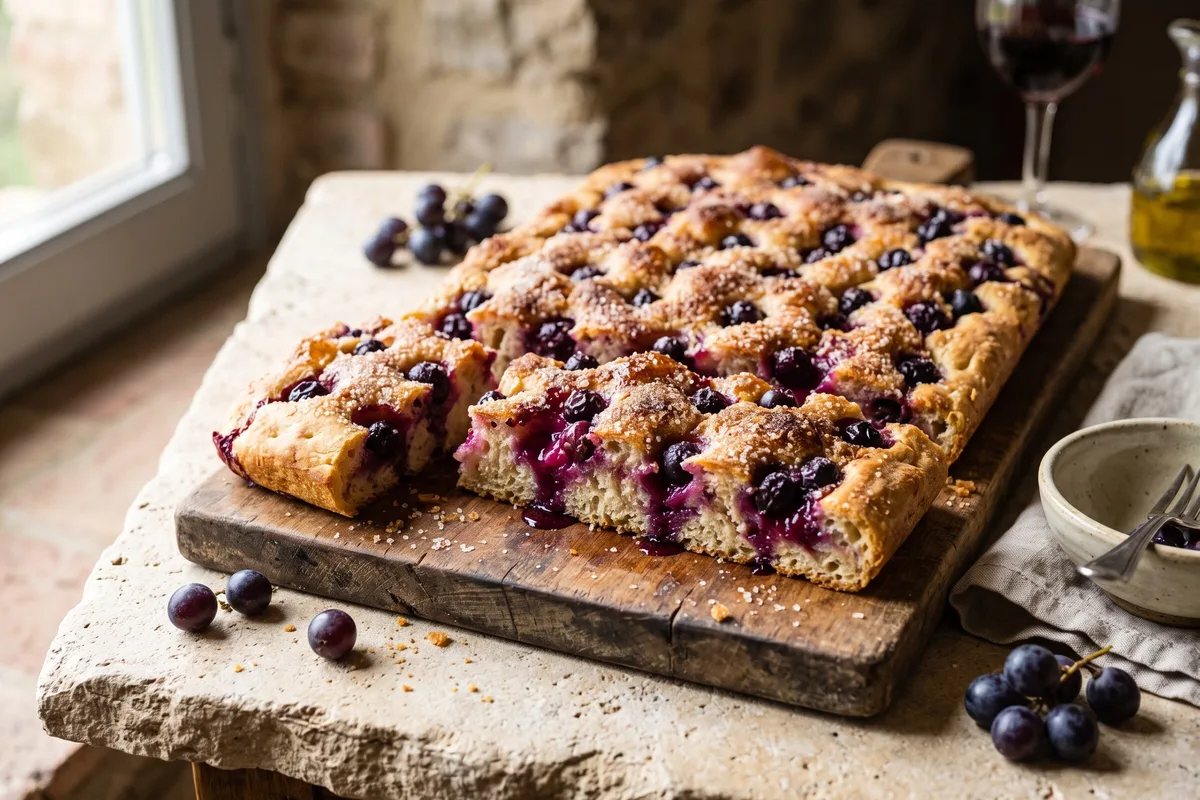 Schiacciata all’Uva (Tuscan Sweet Grape Harvest Bread) — freshly baked