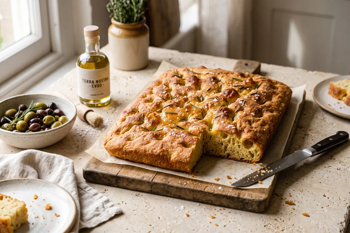 Semolina Focaccia (Semola Rimacinata Blend) — freshly baked